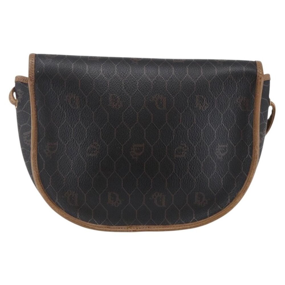 Authentic Christian Dior Honeycomb Canvas Shoulder Bag PVC Black Brown gold - Picture 9 of 16